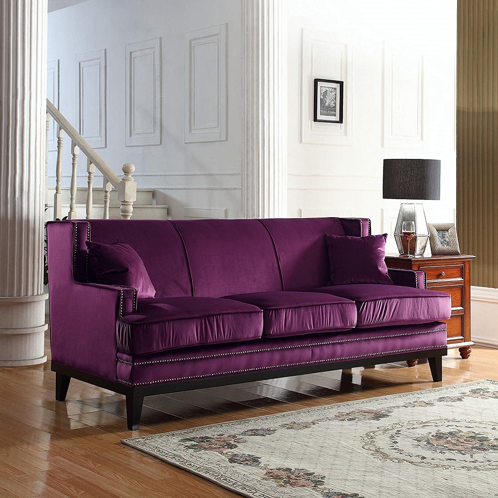 бархатный фиолетовый диван