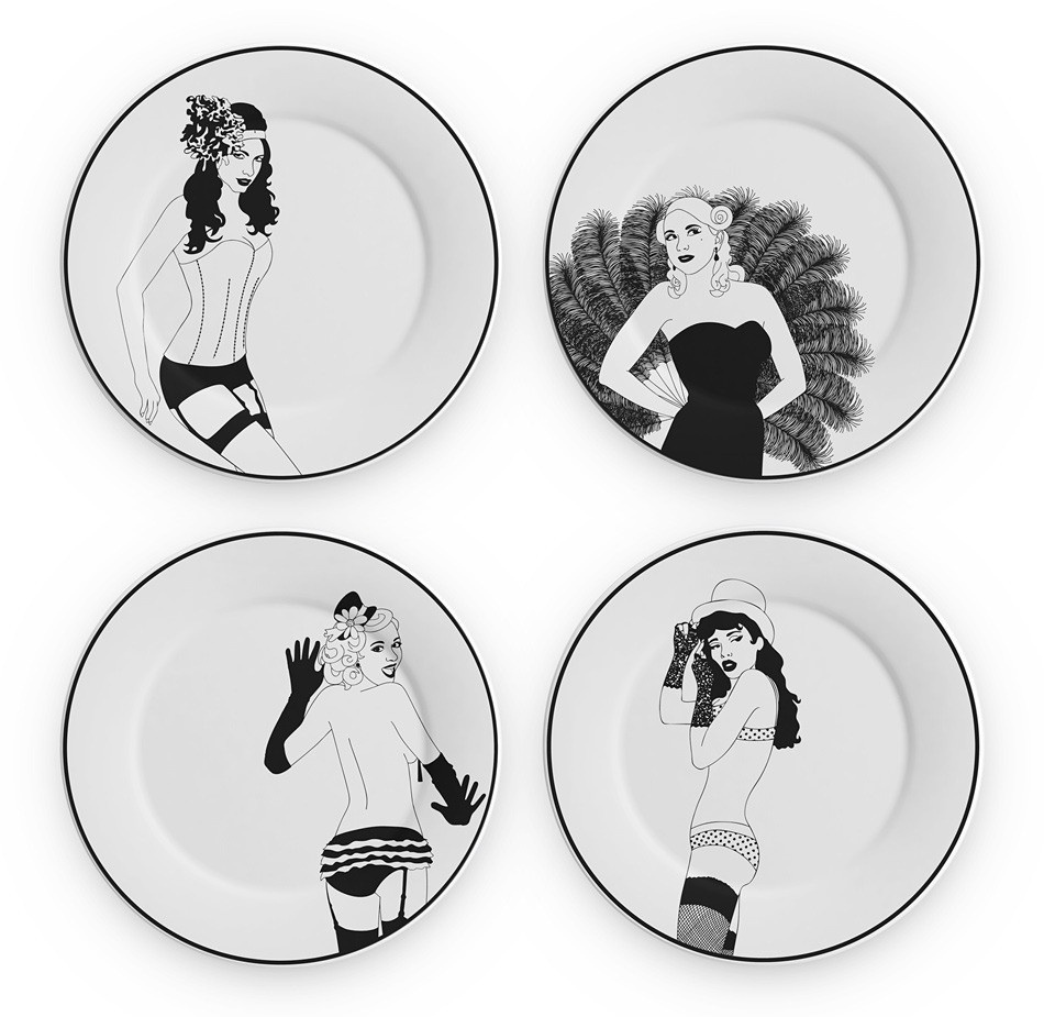 декоративные тарелки с рисунками в стиле пин-ап